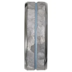 Men's Wedding Band With Blue Cerakote In Tantalum & Black Zirconium, 8Mm