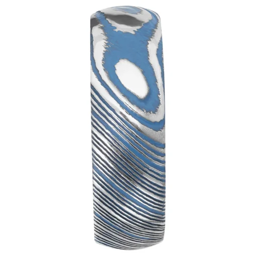 Men's Wedding Band With Blue Cerakote In Damascus Steel, 7Mm