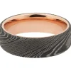 Men's Wedding Band With 14K Rose Gold In Damascus Steel, 7Mm
