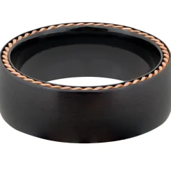 Men's Wedding Band With 14K Rose Gold In Black Zirconium, 8Mm