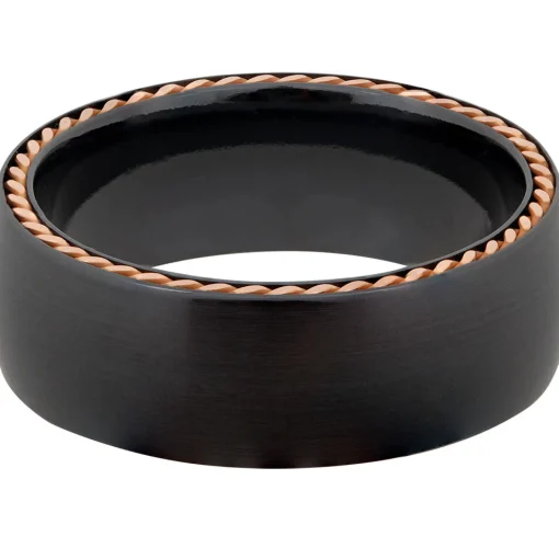 Men's Wedding Band With 14K Rose Gold In Black Zirconium, 8Mm