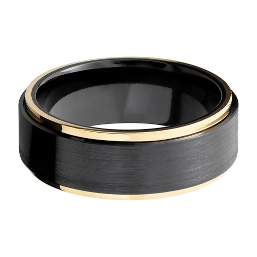 Men's Wedding Band With 14K Yellow Gold In Black Zirconium, 8Mm