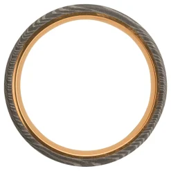 Men's Wedding Band With 14K Rose Gold In Damascus Steel, 7Mm