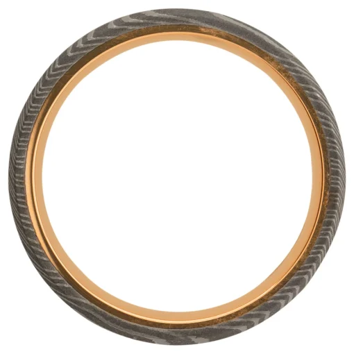 Men's Wedding Band With 14K Rose Gold In Damascus Steel, 7Mm