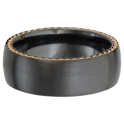 Men's Wedding Band With 14K Rose Gold In Black Zirconium, 8Mm