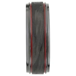 Men's Wedding Band With Red Cerakote In Carbon Fiber & Black Zirconium, 8Mm