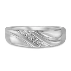 Men's Wedding Band With Three Diamonds In 10K White Gold (1/10 Ct. Tw.)