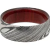 Men's Wedding Band With Wood Sleeve In Damascus Steel, 8Mm