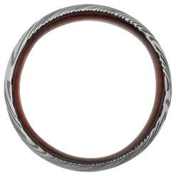 Men's Wedding Band With Wood Sleeve In Damascus Steel, 8Mm