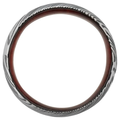 Men's Wedding Band With Wood Sleeve In Damascus Steel, 8Mm