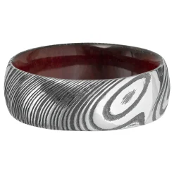 Men's Wedding Band With Wood Sleeve In Damascus Steel, 8Mm
