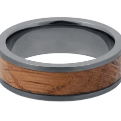 Men's Wood Inlay Wedding Band In Tantalum, 7Mm