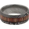 Men's Wood Inlay Wedding Band In Damascus Steel