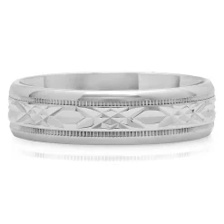 Men's X-Pattern Band In Sterling Silver, 6Mm