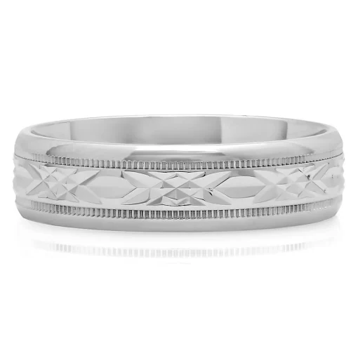 Men's X-Pattern Band In Sterling Silver, 6Mm