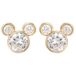 Mickey Mouse Cubic Zirconia Diamond Stud Earrings In 14K Yellow Gold