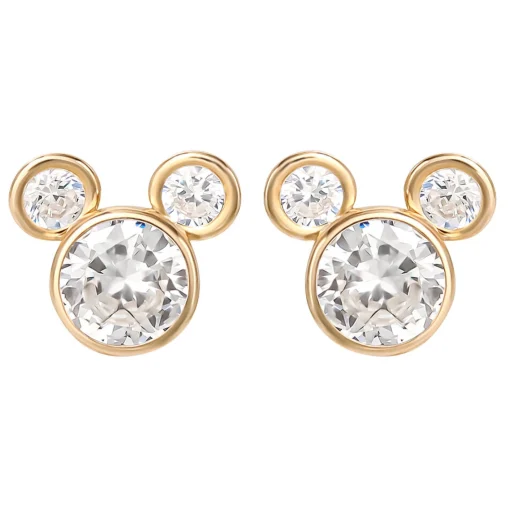 Mickey Mouse Cubic Zirconia Diamond Stud Earrings In 14K Yellow Gold