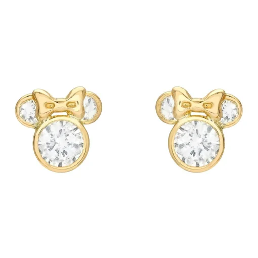 Minnie Mouse Cubic Zirconia Stud Earrings In 14K Yellow Gold