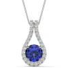 Moissanite & Lab Created Blue Sapphire Drop Pendant In 14K White Gold