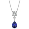 Moissanite & Lab Created Pear-Shaped Blue Sapphire Pendant In 14K White Gold