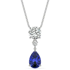Moissanite & Lab Created Pear-Shaped Blue Sapphire Pendant In 14K White Gold