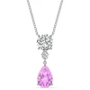 Moissanite & Lab Created Pear-Shaped Pink Sapphire Pendant In 14K White Gold