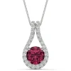 Moissanite & Lab Created Ruby Drop Pendant In 14K White Gold