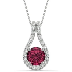 Moissanite & Lab Created Ruby Drop Pendant In 14K White Gold