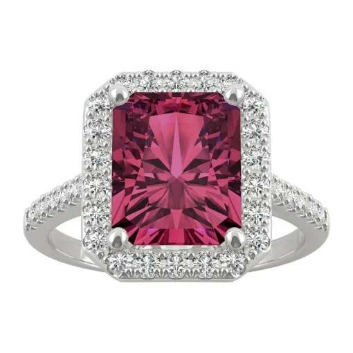 Moissanite & Lab Created Ruby Halo Ring In 14K White Gold (1/2 Ct. Tw.)