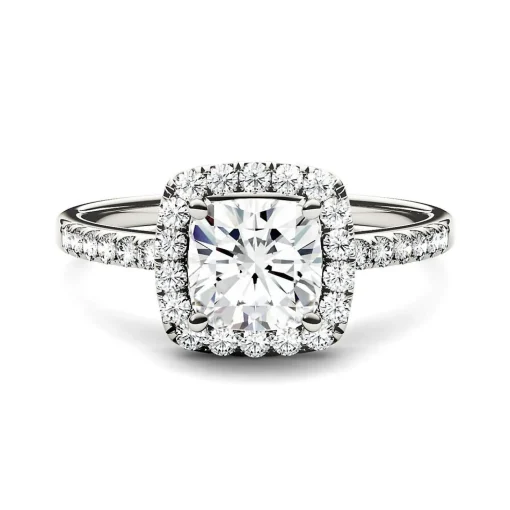 Moissanite Cushion-Cut Halo Ring In 14K Gold (1 3/8 Ct. Tw.)