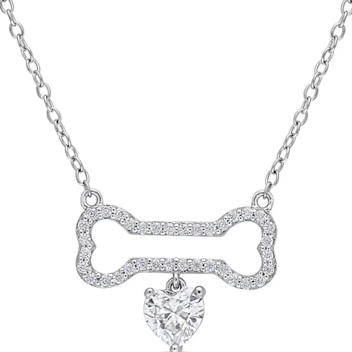 Moissanite Dog Bone Pendant Necklace In Sterling Silver