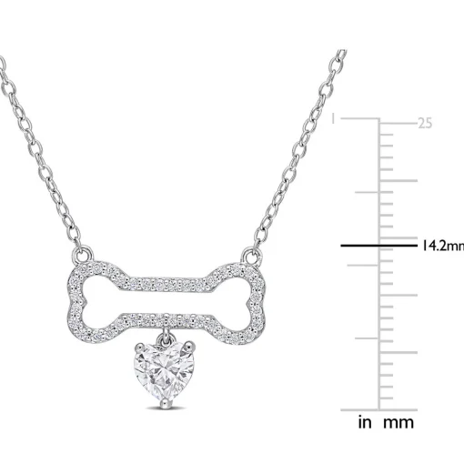 Moissanite Dog Bone Pendant Necklace In Sterling Silver