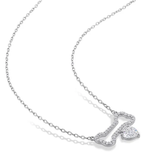 Moissanite Dog Bone Pendant Necklace In Sterling Silver
