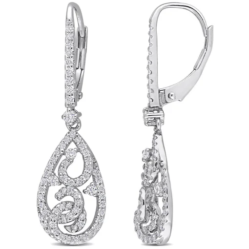 Moissanite Drop Earrings With Filigree In Sterling Silver (4/5 Ct. Tw.)
