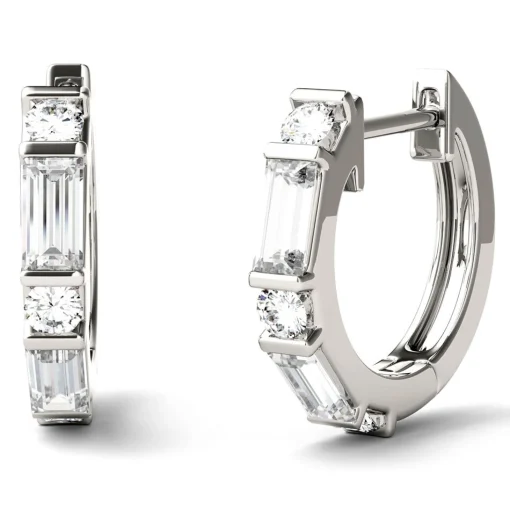 Moissanite Huggie Hoop Earrings In 14K White Gold (5/8 Ct. Tw.)