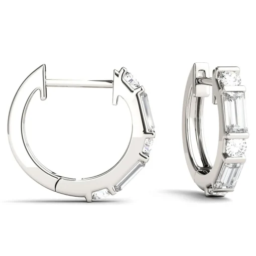 Moissanite Huggie Hoop Earrings In 14K White Gold (5/8 Ct. Tw.)