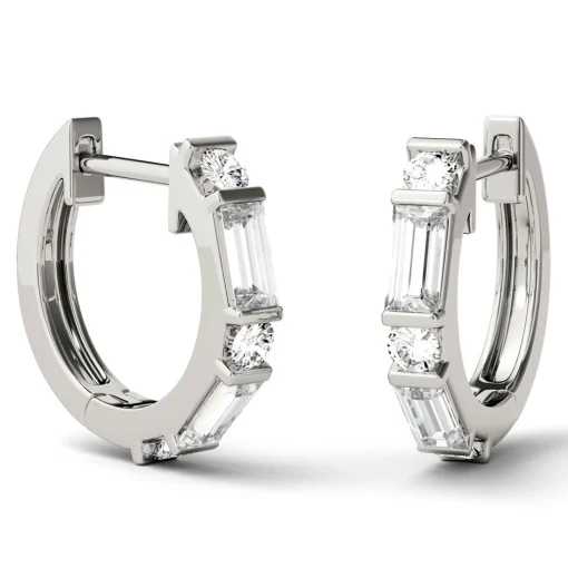 Moissanite Huggie Hoop Earrings In 14K White Gold (5/8 Ct. Tw.)