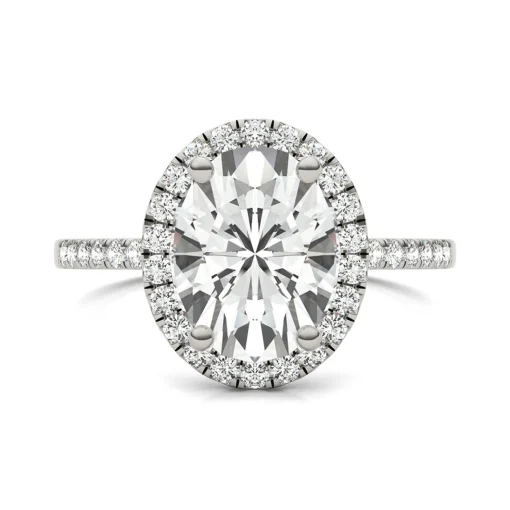 Moissanite Oval Halo Ring In 14K White Gold (3 1/3 Ct. Tw.)