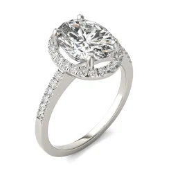 Moissanite Oval Halo Ring In 14K White Gold (3 1/3 Ct. Tw.)