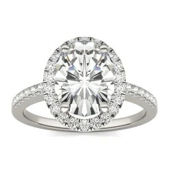 Moissanite Oval Halo Ring In 14K White Gold (3 1/3 Ct. Tw.)
