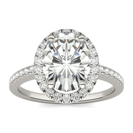 Moissanite Oval Halo Ring In 14K White Gold (3 1/3 Ct. Tw.)