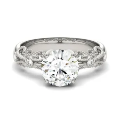 Moissanite Ring With Scroll Details In 14K White Gold (1 1/2 Ct. Tw.)