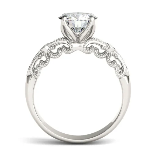 Moissanite Ring With Scroll Details In 14K White Gold (1 1/2 Ct. Tw.)