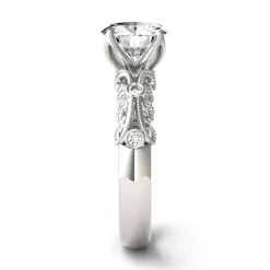 Moissanite Ring With Scroll Details In 14K White Gold (1 1/2 Ct. Tw.)