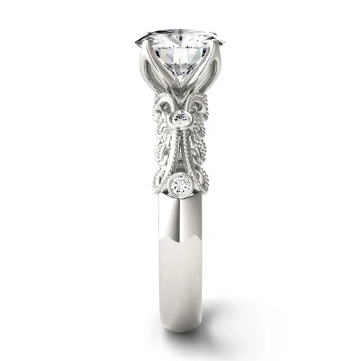 Moissanite Ring With Scroll Details In 14K White Gold (1 1/2 Ct. Tw.)