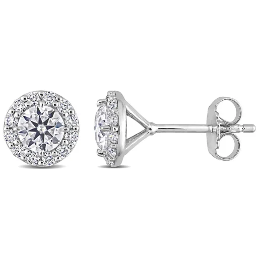 Moissanite Stud Earrings With Halos In Sterling Silver (1 3/8 Ct. Tw.)
