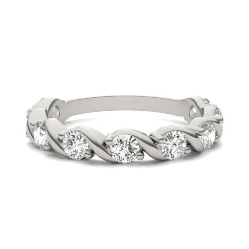 Moissanite Swirl Band In 14K White Gold