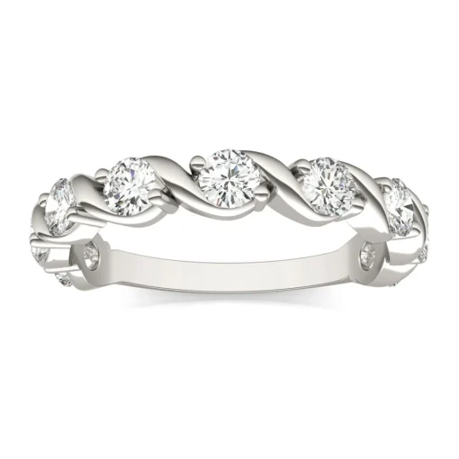 Moissanite Swirl Band In 14K White Gold