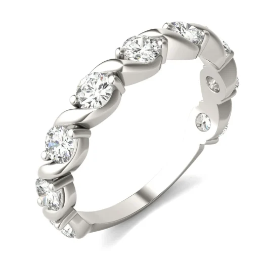 Moissanite Swirl Band In 14K White Gold