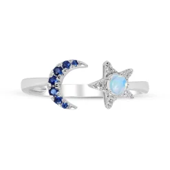 Moon & Star Opal, Sapphire And Diamond Accent Ring In 10K White Gold